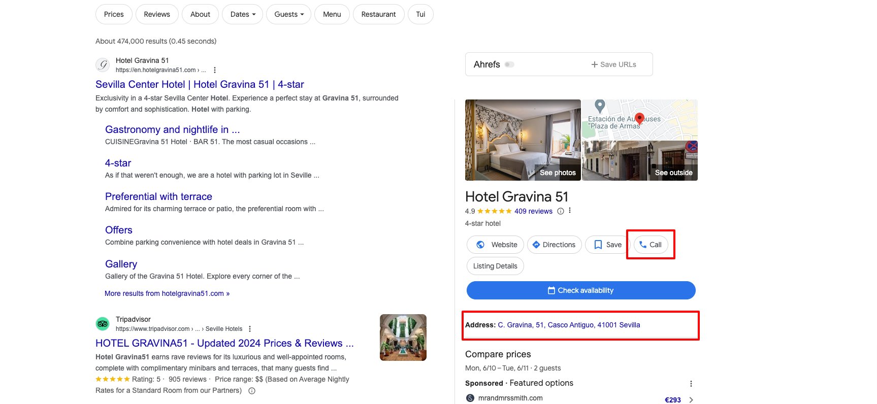 Google Hotels telefono gbp eliminado