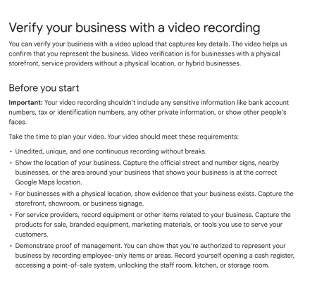gbp Video verification