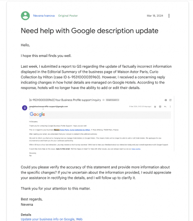Google Business Profile help forum screenshot